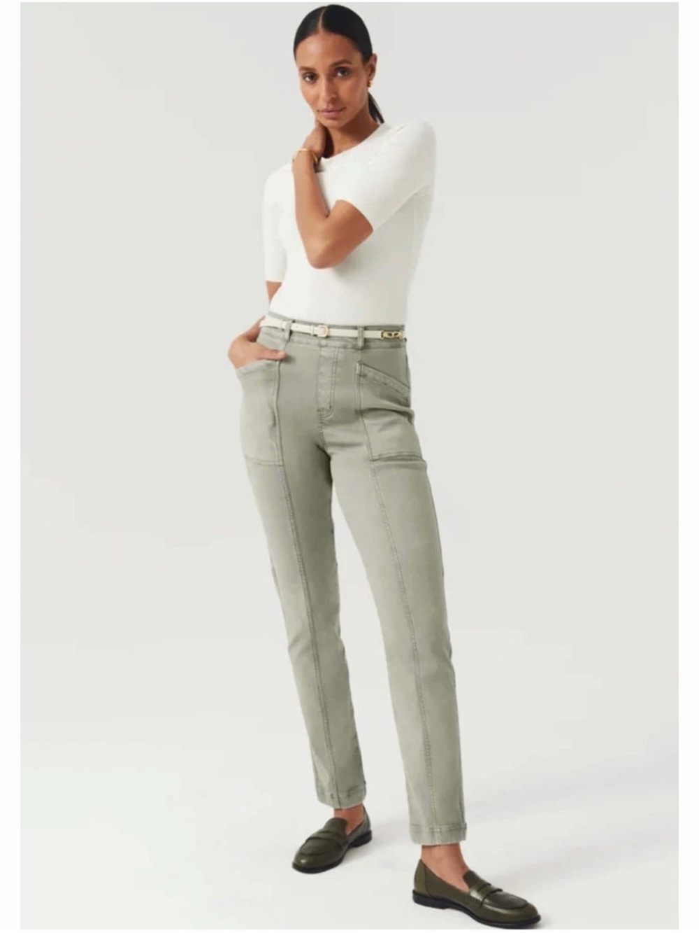 SPANX Stretch Twill Straight Leg Pant in Olive Oil Size Medium